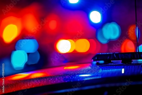 Police cop emergency car light red blue bokeh abstract background