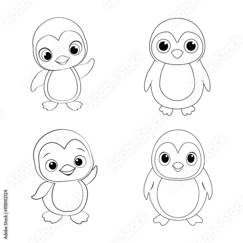 Cute penguin collections lineart Coloring Page for Kids. photo