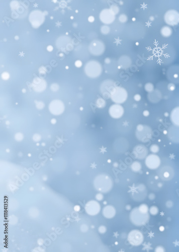 A winter background filled with soft snowflakes and icy blue hues, creating a frosty atmosphere perfect for seasonal and holiday themes.