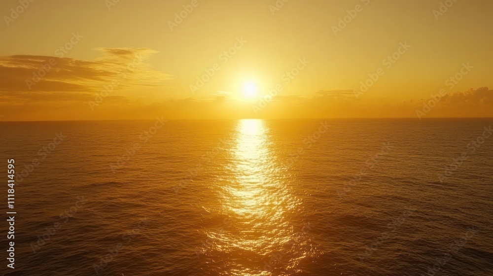 Fototapeta premium Golden Sunset Over Calm Ocean Waters