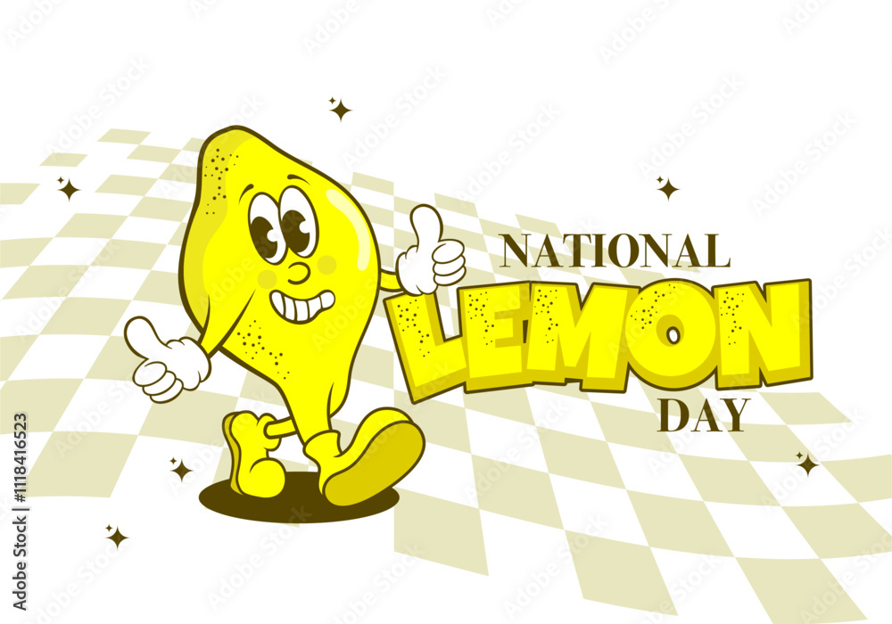 vector illustration of a background for national lemon  day, groovy character lemon