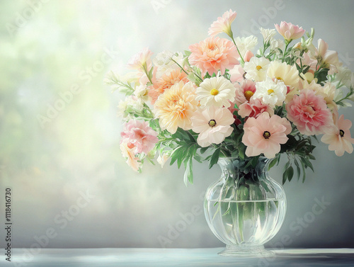 Wallpaper Mural Soft pastel flower arrangement in glass minimalist vase on light grey background Torontodigital.ca