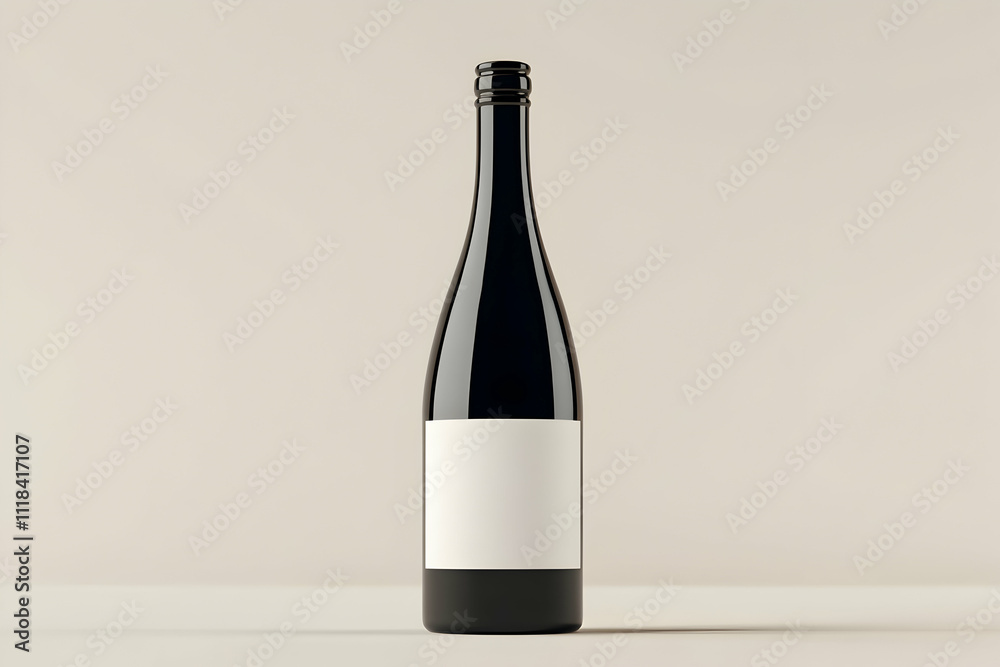 Red wine bottle mockup with a blank white label on a light gray background Red wine bottle mockup with a blank white label on a light gray background