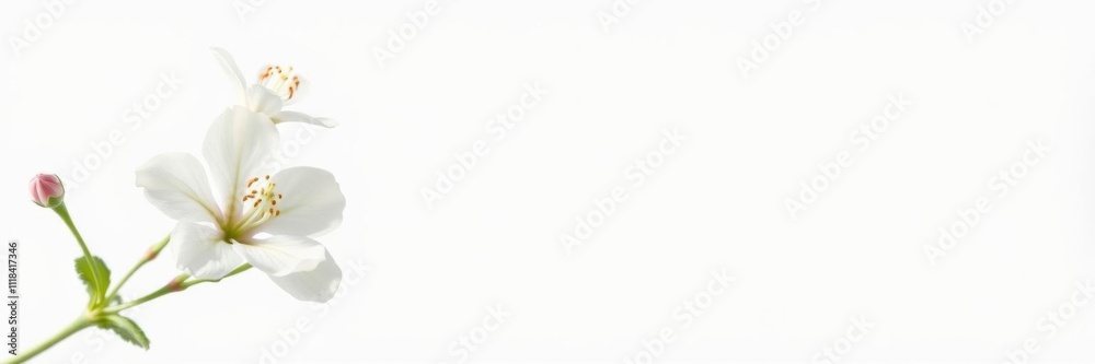 A simple white frame with a delicate white flower at the center, bloom, delicate, minimalistic A simple white frame with a delicate white flower at the center, bloom, delicate, minimalistic