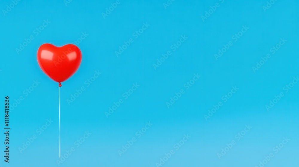Heart-shaped red balloon floating against a bright blue background