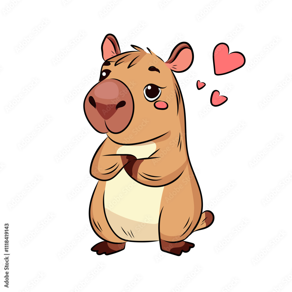 Fototapeta premium Capybara in love, Love, Valentine's Day, holiday, birthday, Design for postcard, packaging, fabric. Vector illustration