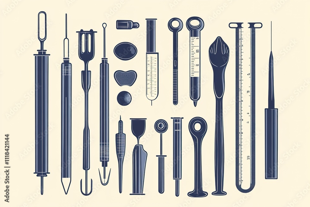 Minimalist medical tools set on beige background Minimalist medical tools set on beige background