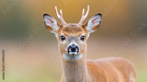 Young White-Tailed Deer in Autumn: A captivating portrait of a young white-tailed deer, its gaze fixed on the viewer against a softly blurred autumnal backdrop.