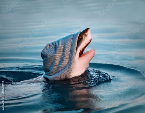 Great White Shark in Hooded Sweatshirt in Water photo