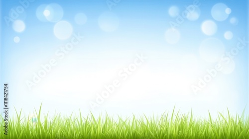 Fresh Green Grass with Blue Sky and Soft Bokeh Background