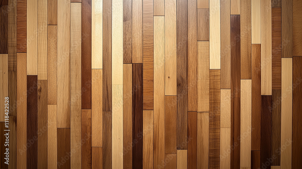 Fototapeta premium Smooth wooden parquet with alternating tones and textures creating a natural striped pattern