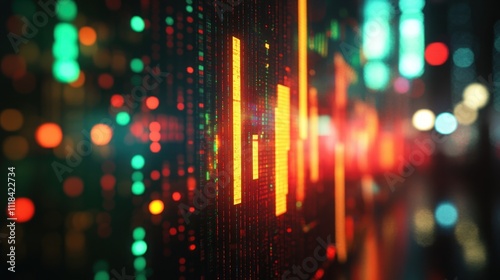 Wallpaper Mural Abstract glowing digital stock market chart with bokeh city background. Torontodigital.ca