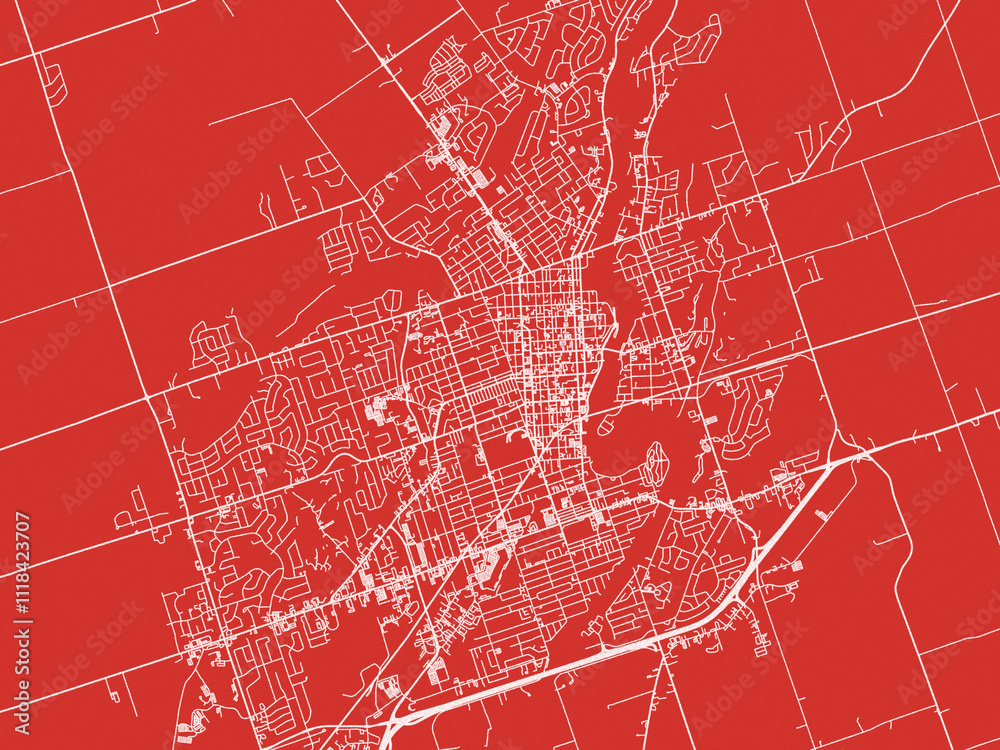 Christmas Map of Peterborough Ontario, Canada in Snowy White on Festive Red Background. Christmas Map of Peterborough Ontario, Canada in Snowy White on Festive Red Background.