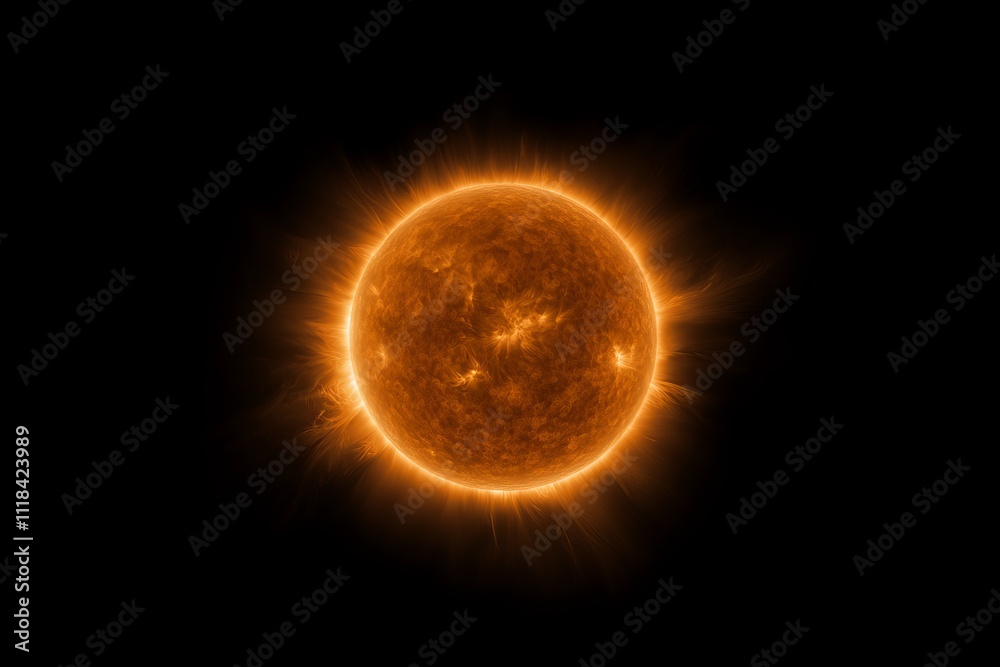 Intense close-up of the sun, showcasing its fiery surface and radiant glow against the dark backdrop of space. Intense close-up of the sun, showcasing its fiery surface and radiant glow against the dark backdrop of space.