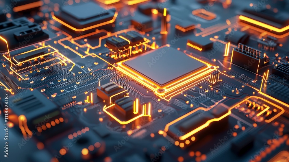 Glowing Circuit Board with CPU