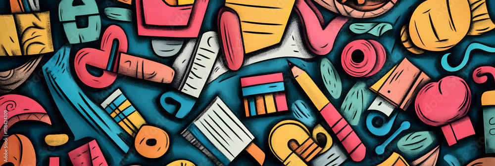 Obraz premium Colorful School Supplies Composition