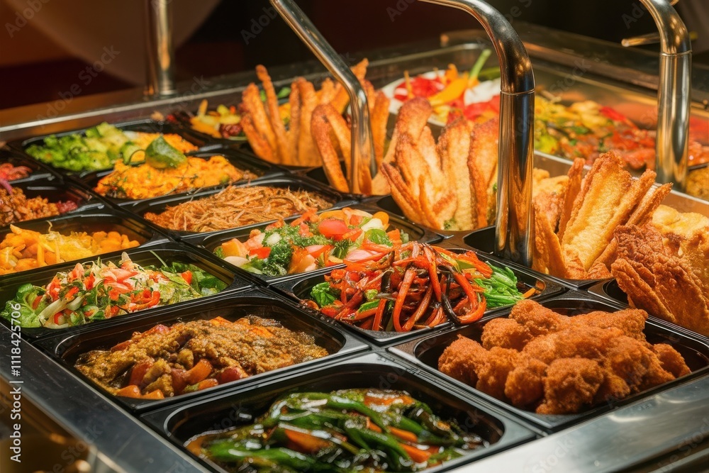 Vibrant Buffet Spread with Assorted Dishes Vibrant Buffet Spread with Assorted Dishes