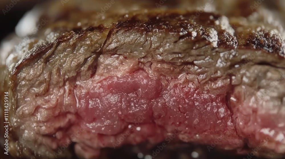 A close-up of a perfectly cooked steak, showcasing its juicy pink interior. A close-up of a perfectly cooked steak, showcasing its juicy pink interior.