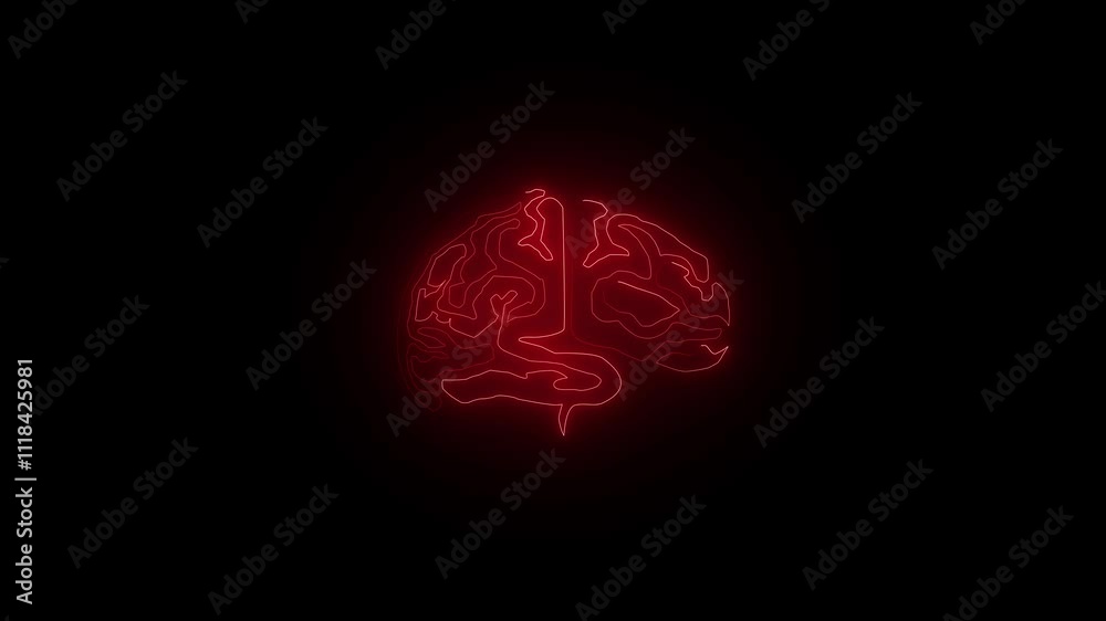 Computer generated icon of the human brain with neon light running through the meanders. 3d rendering Computer generated icon of the human brain with neon light running through the meanders. 3d rendering