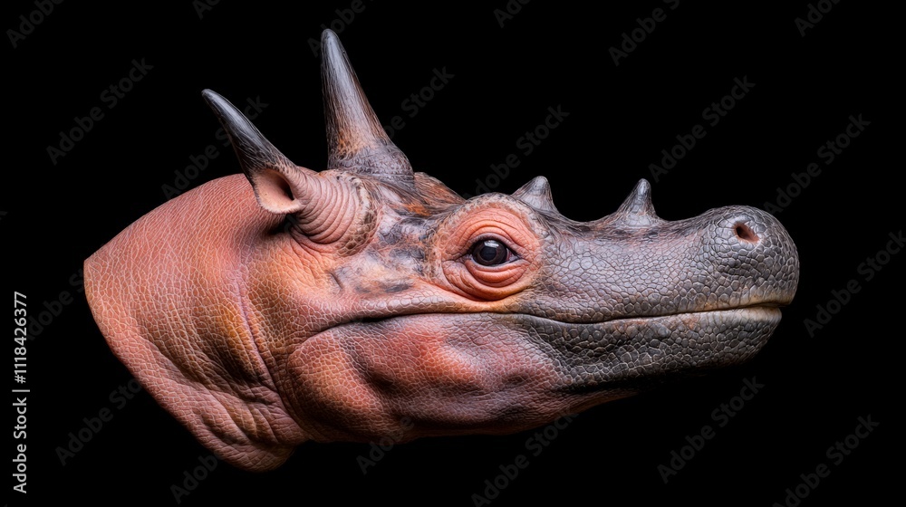 Mythical Creature Portrait: A detailed, captivating close-up of a sculpted mythical creature's head, featuring intricate horns, scales, and an expressive eye. Mythical Creature Portrait: A detailed, captivating close-up of a sculpted mythical creature's head, featuring intricate horns, scales, and an expressive eye.