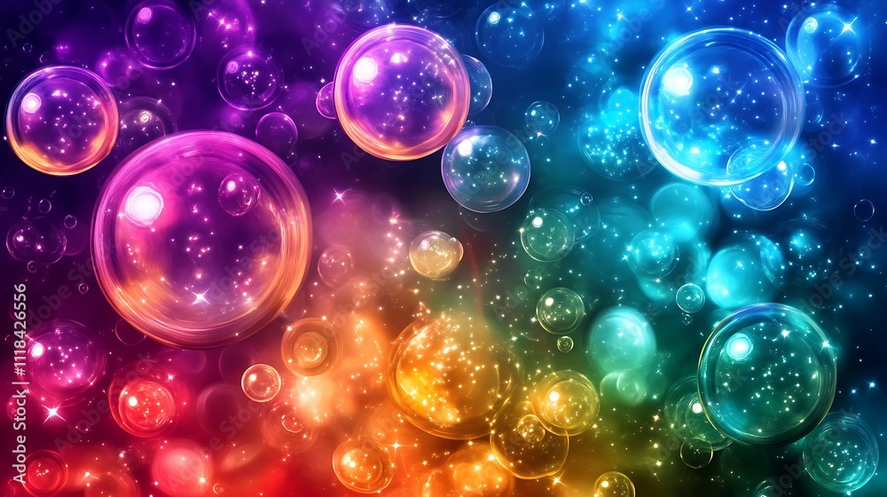 Cosmic Bubbles: A Kaleidoscope of Sparkling Spheres in a vibrant, colorful nebula Cosmic Bubbles: A Kaleidoscope of Sparkling Spheres in a vibrant, colorful nebula