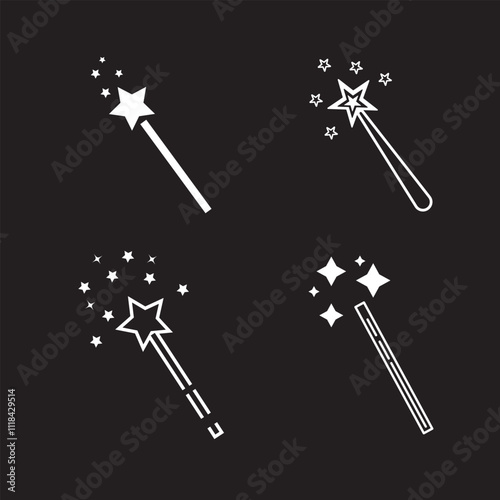 magic wand icon Flat fill set collection