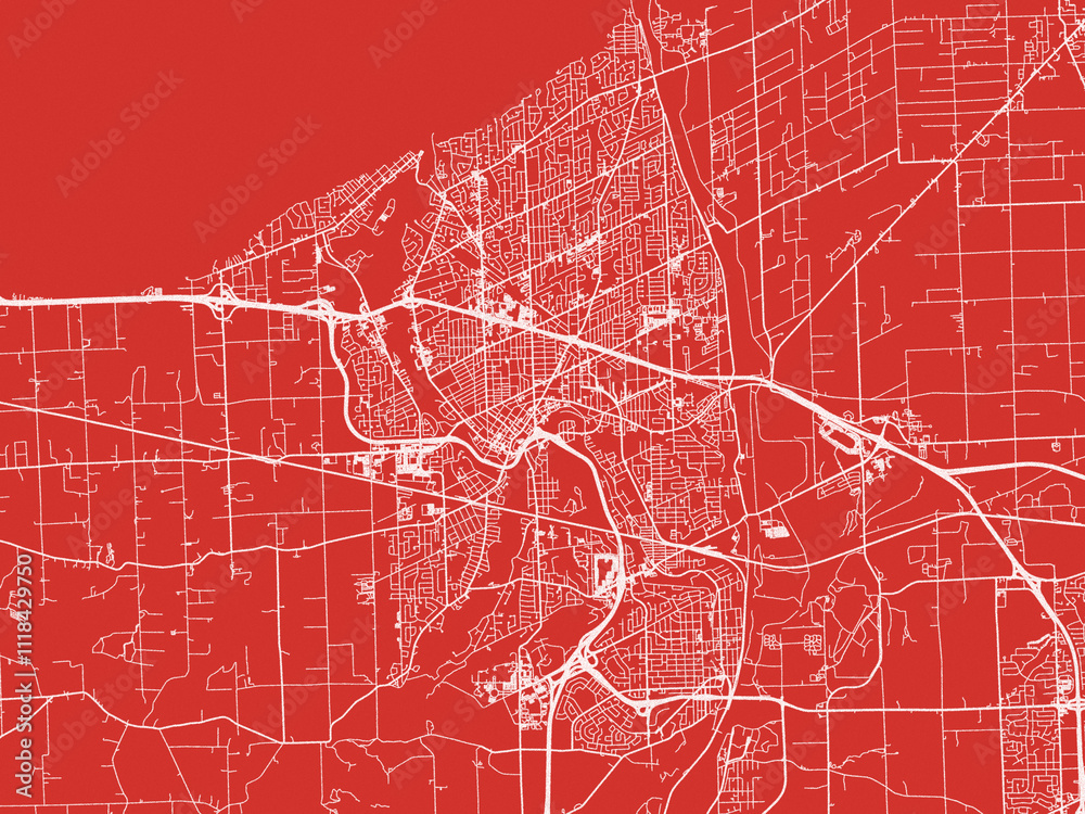 Obraz premium Christmas Map of St. Catharines Ontario, Canada in Snowy White on Festive Red Background.
