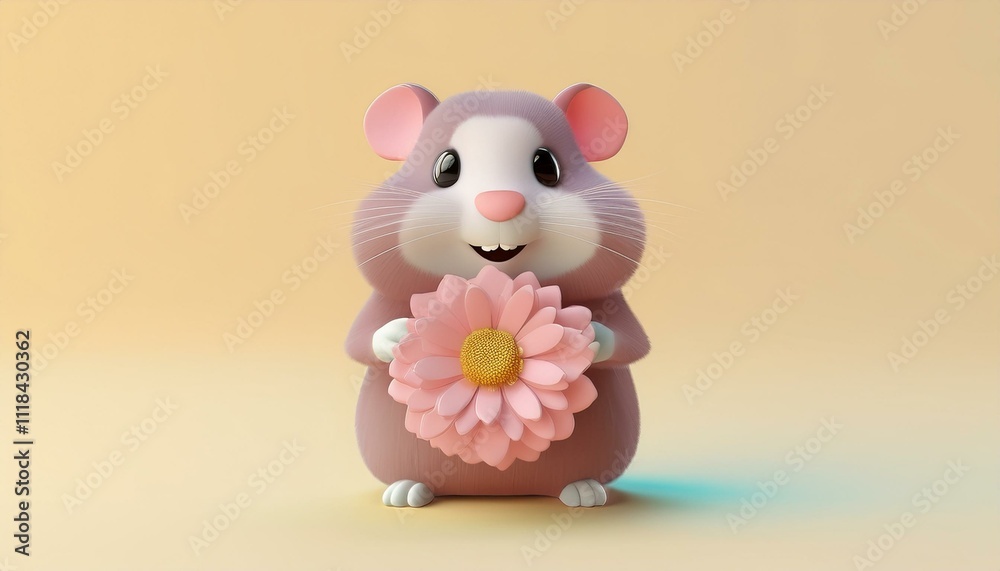 Reference ImageCharming Hamster and a Pink Dahlia Against a Neutral Backdrop Reference ImageCharming Hamster and a Pink Dahlia Against a Neutral Backdrop