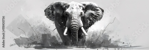 Minimalistic elephant sketch capturing graceful form highlighting trunk and large ears suitable for social messages about wildlife photo