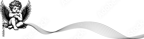 angel with wings, Angel of love, Cherub with wings isolated on white, vector art, ready for card or invitation, save the date party. valentine's day.