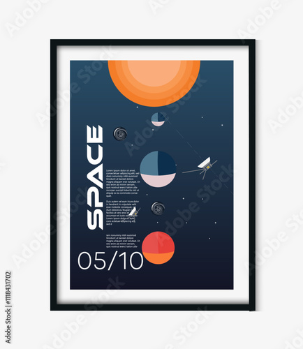 minimalist satellite planet space universe, cosmos, abstract poster 