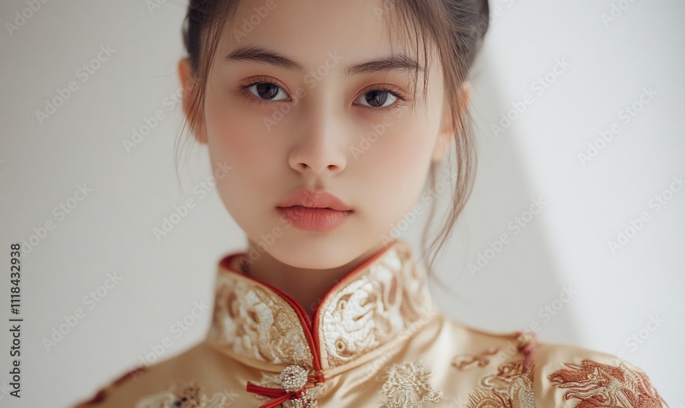 A portrait of a young woman in traditional attire, exuding elegance. A portrait of a young woman in traditional attire, exuding elegance.