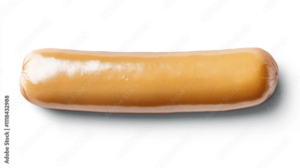 A single elongated sausage lies against a pristine white background, inviting culinary exploration and the perfect addition to summer barbecues or savory dishes A single elongated sausage lies against a pristine white background, inviting culinary exploration and the perfect addition to summer barbecues or savory dishes