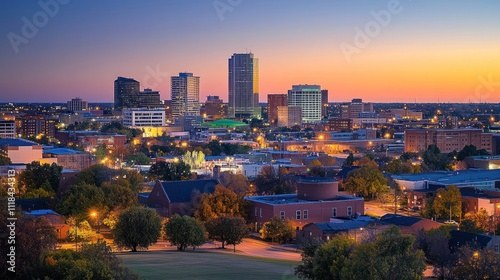 Tulsa Oklahoma City Skyline at Sunset Glow