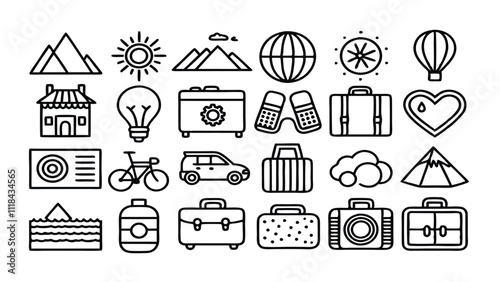 ravel & Tourism related icon editable stroke outline  set of different types small icons isolated on white background flat vector illustration