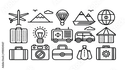 ravel & Tourism related icon editable stroke outline  set of different types small icons isolated on white background flat vector illustration