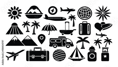 ravel & Tourism related icon editable stroke outline  set of different types small icons isolated on white background flat vector illustration