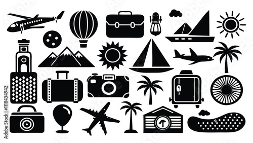 ravel & Tourism related icon editable stroke outline  set of different types small icons isolated on white background flat vector illustration
