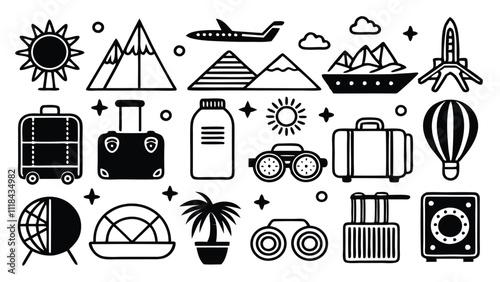 ravel & Tourism related icon editable stroke outline  set of different types small icons isolated on white background flat vector illustration