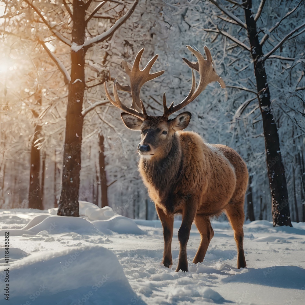 Moose in the snowy forest Moose in the snowy forest