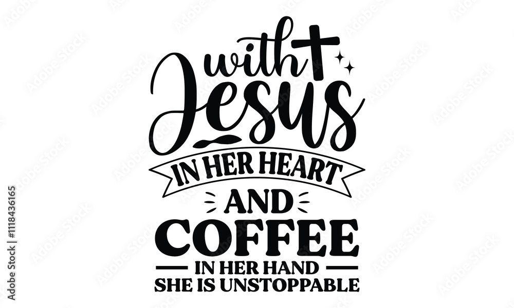 Fototapeta premium Jesus In The Heart And Coffee, EPS File 