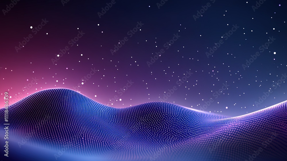 Obraz premium Abstract Digital Landscape with Glowing Particles