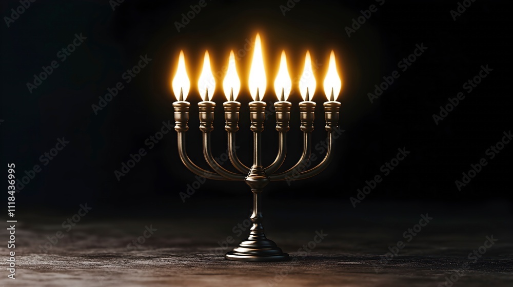 Stunning Menorah with Burning Candles in Darkness Stunning Menorah with Burning Candles in Darkness