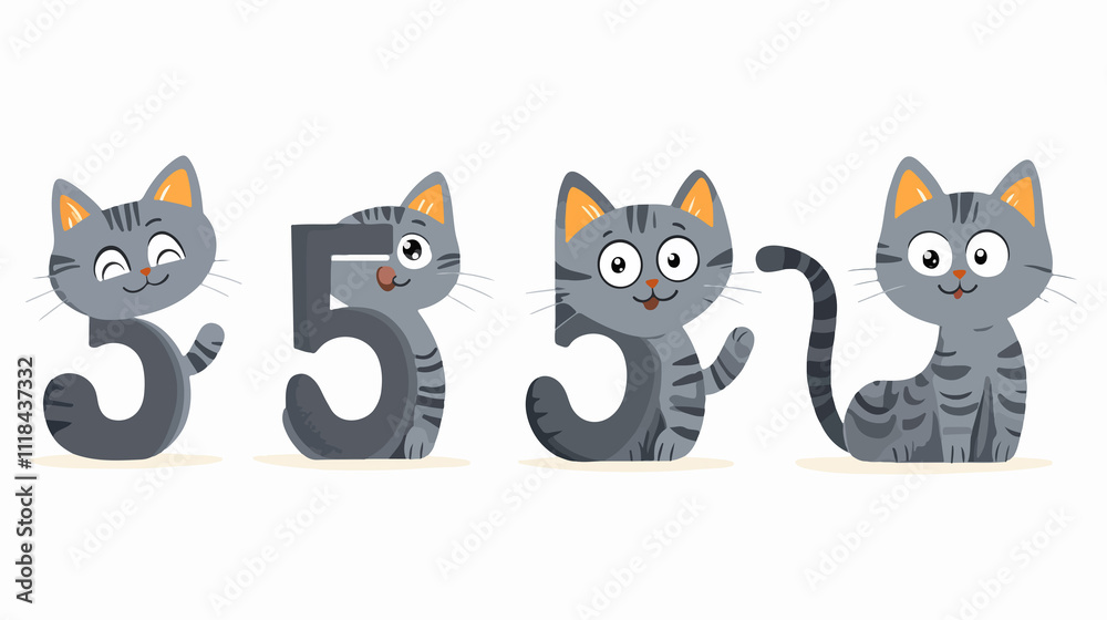 Obraz premium Numbers & Striped Grey Cats: Animal Tail Teaching Image for Use