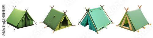 camping tent - 3d Set on transparent background PNG file
