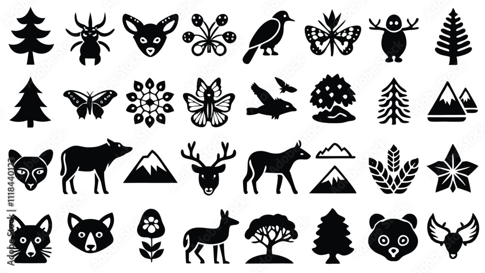 Naklejka premium Wildlife & Nature related icon editable stroke outline set of different types small icons isolated on white background flat vector illustration