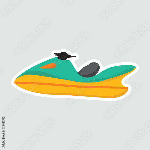 Jet Ski Vector Illustration Sticker. A vibrant jet ski sticker, ideal for water sports, summer holidays, and adventure themes