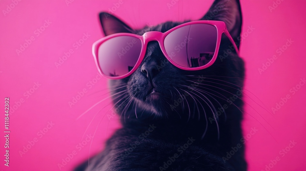 Black Cat with Pink Sunglasses