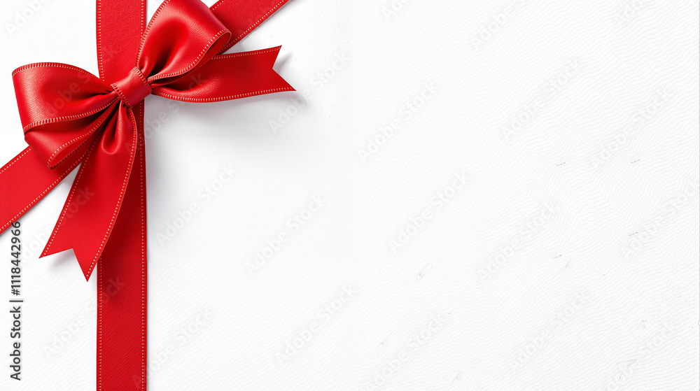 Elegant White Card with Glossy Finish, Red Satin Ribbon, and Festive Gradient Background for Personalization Elegant White Card with Glossy Finish, Red Satin Ribbon, and Festive Gradient Background for Personalization