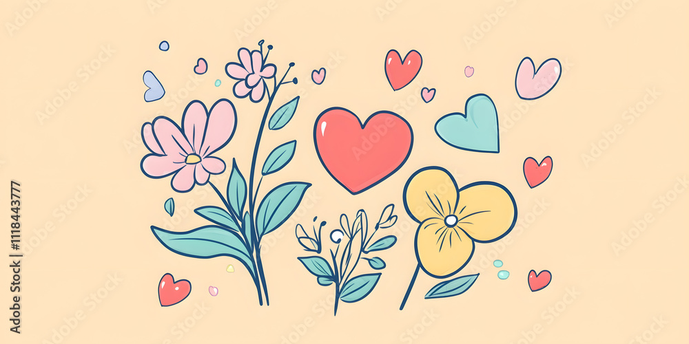Collection of Flowers and Hearts Decorations Collection of Flowers and Hearts Decorations